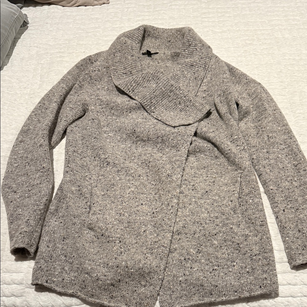 Eileen Fisher Heathered Gray Shawl-Collar Open Cardigan